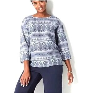 Pure J. Jill Women Top XL Hemp Cotton 3/4 Sleeve Lagenlook‎ Boxy Relaxed Paisley